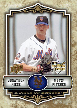 Jonathon Niese's 2009 Upper Deck A Piece of History baseball card (gold version)